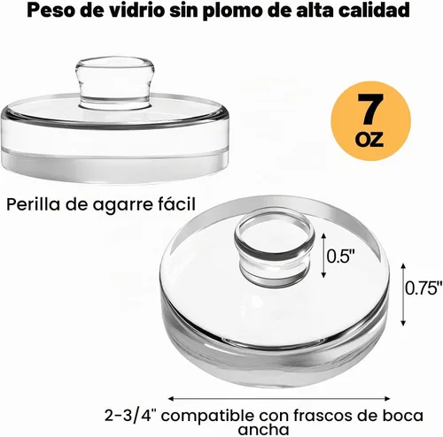 Vista 2 de Jucoan Paquete de 9 pesos de fermentación de vidrio con mango de fácil agarre, pesos de fermentación de vidrio pesado para frascos Mason de boca