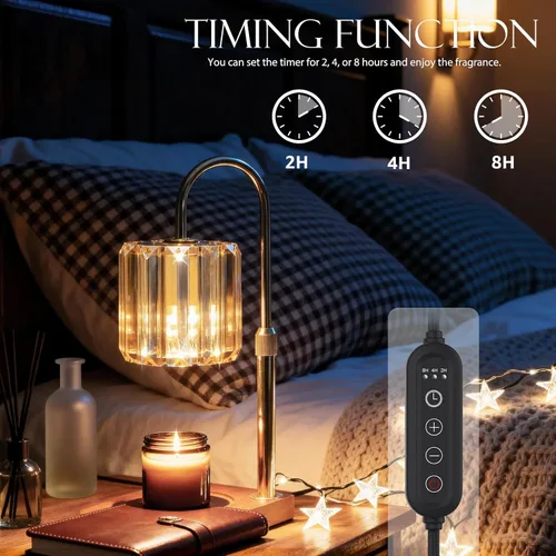 Vista 4 de Yuichoy Lámpara Calentadora de Velas con Temporizador, Calentador de Velas Eléctrico Regulable de Altura Ajustable, Regalos para Mujeres y Mamá