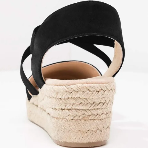 Vista 6 de Sandalias de tacón medio con plataforma con tiras elásticas cruzadas para mujer tipo esparteñas (personalizable)