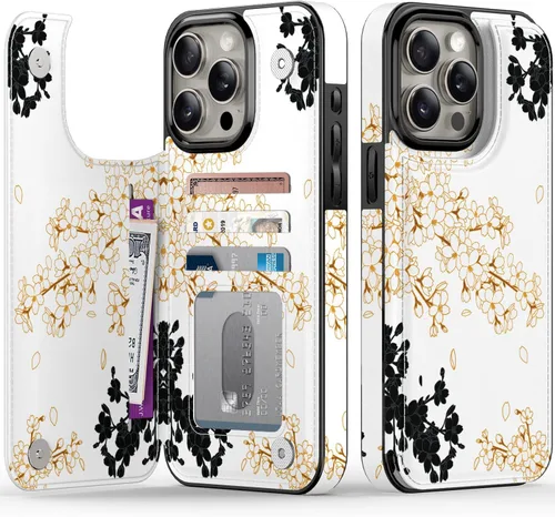 Vista 183 de FUNMIKO Funda tipo cartera para iPhone 15 con tarjetero + clip para efectivo, bloqueo RFID, protección contra caídas de grado militar y obras