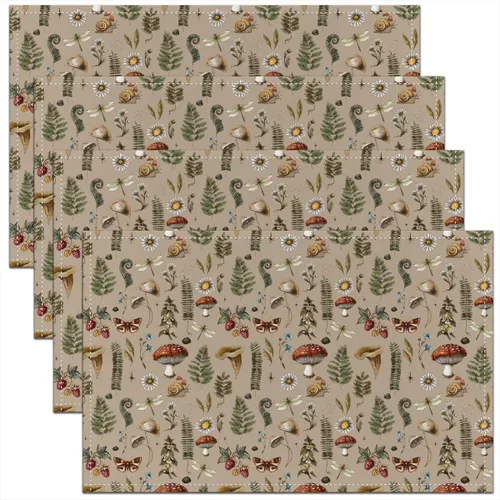 Vista 11 de Juego de 4 manteles individuales con diseño de hongos salvajes, acuarela, plantas naturales, decoración de plantas, para niños, adolescentes