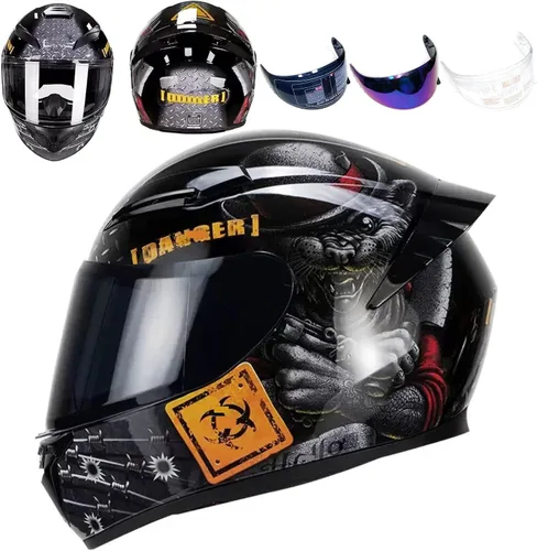 Vista 13 de HTLNUZD - Casco de motocicleta de cara completa, compatible con Pinlock, viseras transparentes y tintadas, modelo aprobado por DOT, casco de moto