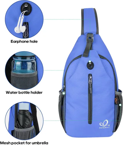 Vista 34 de Waterfly - Mochila cruzada tipo bandolera para viajes y caminatas, bolsa de pecho, Gris, talla única