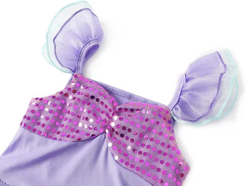 Vista 3 de Benylion Disfraz de princesa de sirena para niñas pequeñas, vestido de fiesta de lentejuelas para niños, Halloween, cumpleaños, vestido