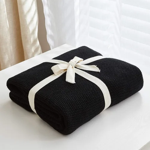 Vista 2 de Longhui bedding - Manta de punto trenzado de algodón negro para sofá, silla, cama, decoración del hogar, 2.5 libras, 50 x 60 pulgadas, ligera