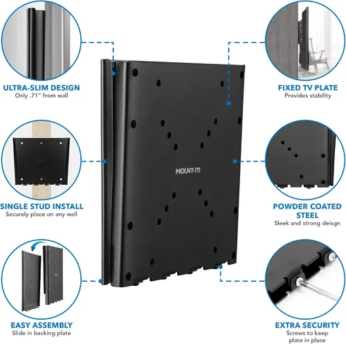 Vista 3 de Mount-It! Soporte de pared fijo para TV de perfil bajo, diseño empotrado ultra delgado para pantallas de 23 a 42 pulgadas, compatible con VESA 200 x