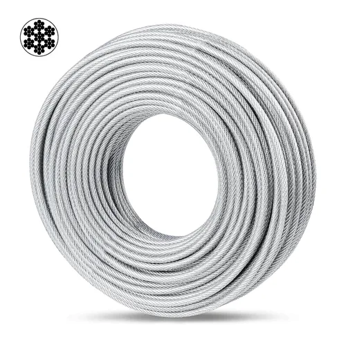 Vista 10 de Cable de 3/16", cable de acero recubierto de PVC de 50 pies
