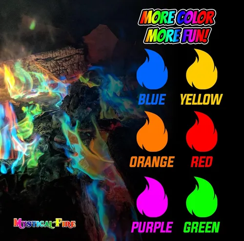 Vista 6 de Merlin's Mystical Fire - Paquete de 6 paquetes que cambian de color, 0.882 onzas cada uno, llamas mágicas multicolor encantadas de larga duración