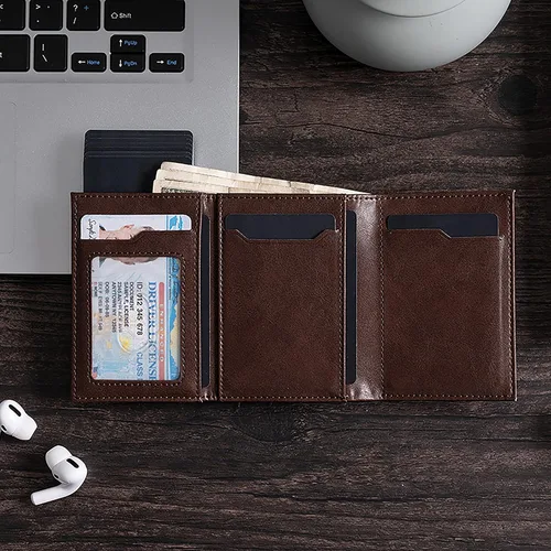 Vista 3 de Cartera con bolsillo para monedas, cierre magnético, con ventana de identificación, billetera de cuero para dinero en efectivo y tarjetas