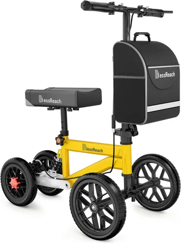 Vista 8 de BlessReach Deluxe Caminador Médico con Doble Freno de Mano, Patinete de Rodilla Orientable Todo Terreno, Alternativa a la Muleta, para Recuperación