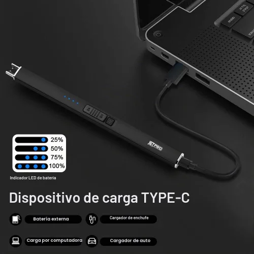 Vista 5 de Encendedor eléctrico de arco resistente al viento, sin llama, recargable por USB, con bloqueo de seguridad para velas, barbacoa, camping (negro)