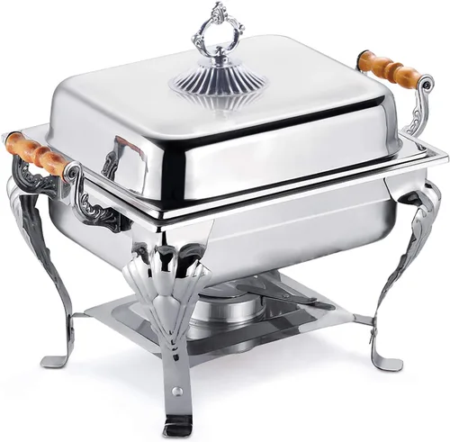 Vista 5 de Juego de bufé de platos de acero inoxidable 201, calentador de catering rectangular plateado, calentador de alimentos para fiestas, bufé