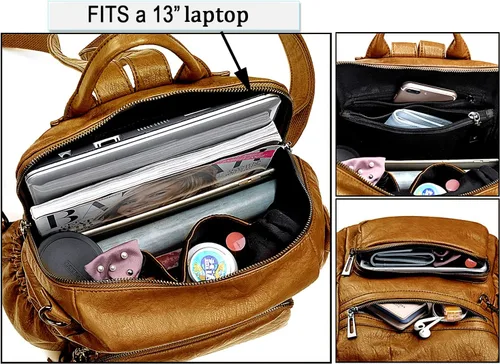 Vista 3 de UTO Mochila de cuero vegano para mujer, diseño de moda, convertible con borla, para viajes, con borla