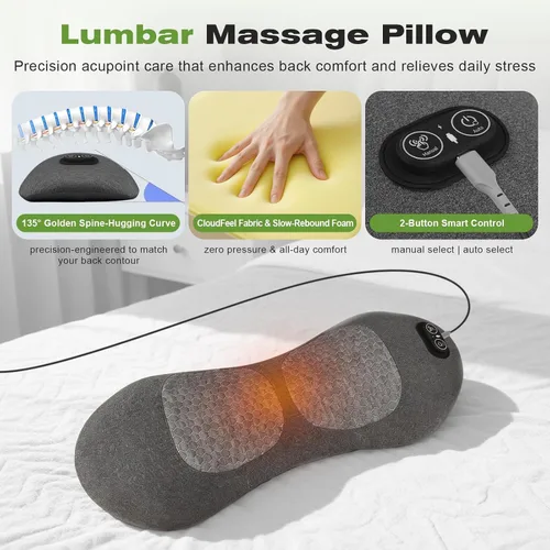Vista 3 de 3-in-1 Lumbar Support Pillow with Heat, Vibration & Air Lift, Back Massager