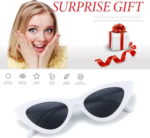 Vista 4 de Dollger Gafas de sol de ojo de gato con marco de plástico retro vintage para mujer, Negro