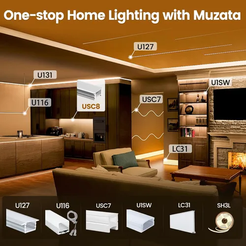 Vista 7 de Muzata Difusor LED de silicona sin manchas de 16.5 pies/16.4 ft con canal LED blanco flexible con brida empotrada tubo flexible