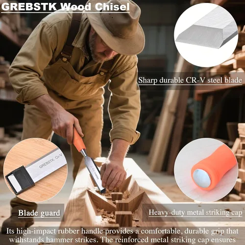 Vista 3 de GREBSTK Juego de 4 cinceles de madera CRV bisel de acero con bordes afilados con tapas de seguridad para carpintería y proyectos de bricolaje