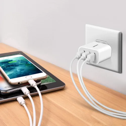 Vista 2 de Cargador de pared USB, Amoner Pack de 2 de 15W con 3 puertos USB, bloque de carga en forma de cubo para iPhone 14/13/12/11/X/XR/X/8/7/6, Galaxy