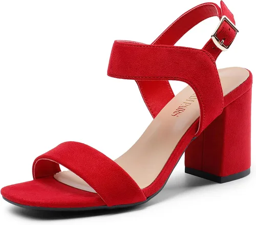Vista 7 de DREAM PAIRS Sandalias de tacón alto y grueso para mujer, con puntera cuadrada, correa en el tobillo, cómodas sandalias