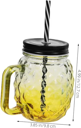 Vista 4 de UPKOCH 4 tazas de piña y popote con tapa y barra de pajita, taza de vino, taza de agua, taza de decoración de piña y pajita, elegante taza