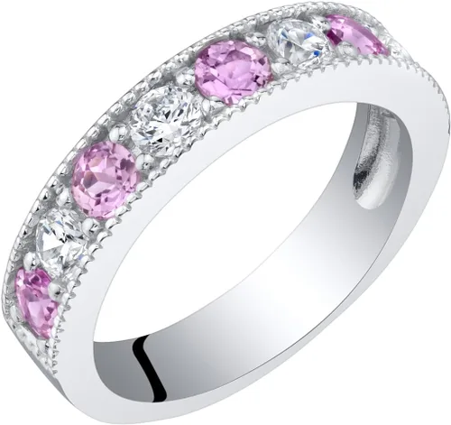Vista 11 de PEORA Anillo de boda de plata de ley de 0.157 pulgadas con milgrain y media eternidad para mujer, varias piedras preciosas, ajuste cómodo, tamaños 5
