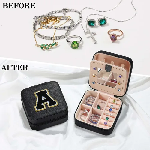 Vista 4 de Regalos de Navidad para hombres Joyero de viaje negro para hombres, collar, aretes, anillos, estuche de joyería de viaje para hombres Regalos