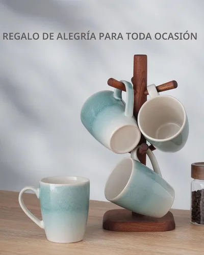 Vista 6 de Juego de Tazas de Café Famiware, Juego de 4 Tazas de 13 oz, Tazas de Gres para Café con Leche, Té Caliente, Mocha, Cacao, Capuchino, Aptas