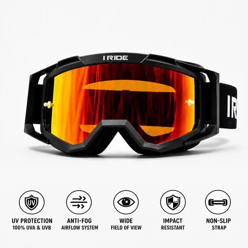 Vista 7 de I RIDE Airtime Motocross Goggles Montura Negra - Lentes Pop Naranja