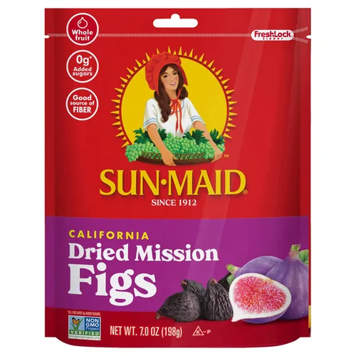 Vista 2 de Sun-Maid California Dried Mission Figs Snack 4 onzas Fruta seca natural entera Sin azúcar añadido Naturalmente sin gluten Sin OMG