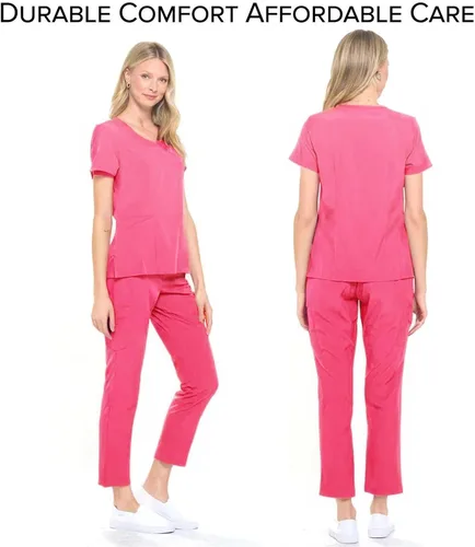 Vista 2 de Dagacci Medical Uniform Conjunto de uniforme médico elástico en 4 direcciones con cuello en Y para mujer