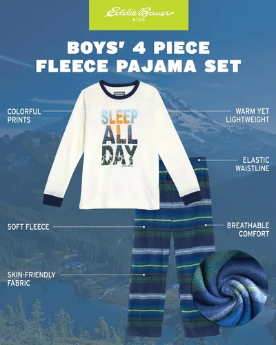 Vista 2 de Eddie Bauer Conjunto de pijama para niño - Acogedor conjunto de ropa de dormir de invierno de forro polar - Camisa de manga larga de 4 piezas