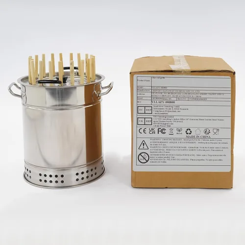 Vista 8 de Parrilla cilíndrica de carbón de acero inoxidable, 13 x 15 pulgadas, sin humo, para colgar en kebob, pequeña parrilla portátil sin humo de carbón