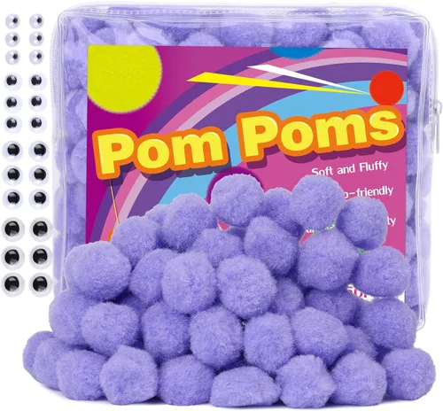 Vista 17 de Veroave Pompones negros, 150 pompones de 1 pulgada para manualidades, bolas de soplo, manualidades y manualidades para decoración de manualidades