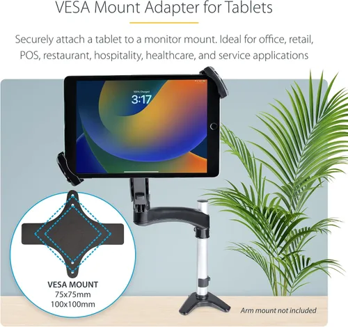 Vista 2 de StarTech VESA Mount Adapter hasta 4.4lb/2kg (Tablet-VESA-Adapter) For Tablets 7.9 to 12.5in, Universal Anti-Theft Tablet VESA Mount Clamp, Secure