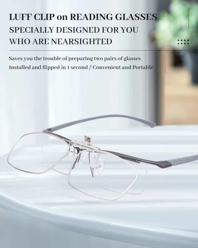 Vista 2 de LUFF Clip On Reading Glasses,Flip Up Blue Light Blocking Readers for Myopia Sturdy Fits Most Glasses Anti-slip Silicone Pads Rimless Design