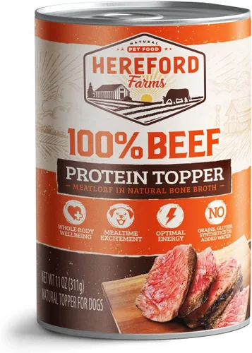 Vista 4 de Alimento húmedo para perros 100% de carne de res, un solo ingrediente, mezclador y adorno rico en proteínas, pastel de carne en caldo de hueso, lata