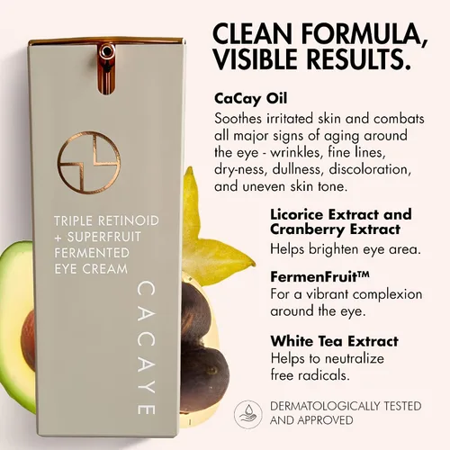 Vista 4 de CACAYE Triple Retinoide Crema de ojos para antienvejecimiento 0.5 fl oz – Crema natural alternativa al retinol debajo de los ojos para arrugas