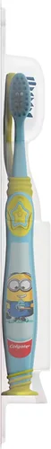 Vista 4 de Colgate Cepillo de dientes para niños, Minions, cepillo de dientes extra suave con ventosa, paquete de 2 Extra Soft Toothbrush Bristles, Suction