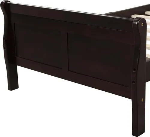 Vista 8 de Merax Base de cama de madera tamaño individual, base de colchón con cabecero, estribo, soporte de listones de madera, color espresso