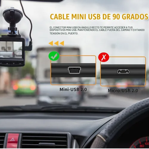 Vista 6 de Eanetf Cable mini USB de 90 grados, paquete de 3 unidades para Dash Cam