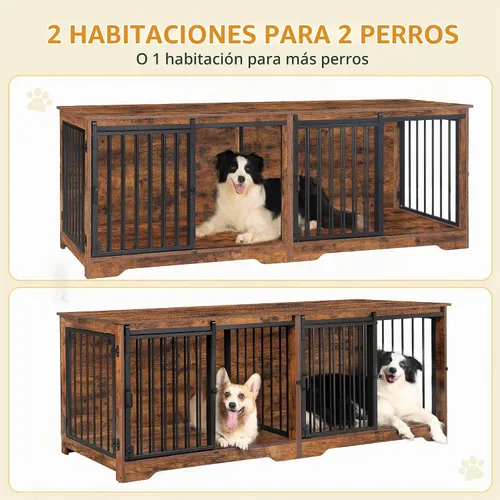 Vista 4 de Hzuaneri Mueble Jaula para Perros de 78" para 2 Perros, Jaula Doble para Perros con Divisor, Perrera de Madera Resistente para Perros, Jaula