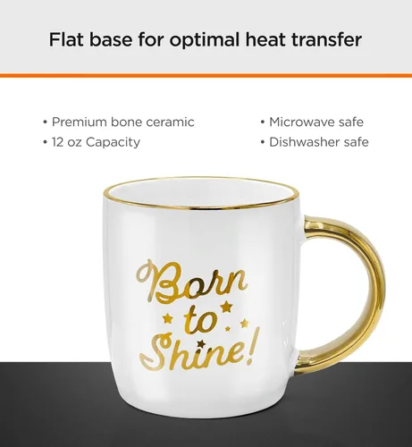Vista 4 de Taza de café con calentador, taza eléctrica motivacional para amantes del café, regalos para cumpleaños/Navidad, 12oz Born to Shine (caja de regalo)