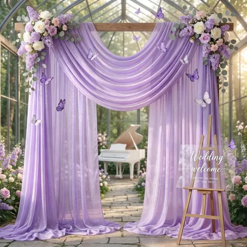 Vista 48 de Cortinas de telón de fondo transparentes para arco de boda de 28 pulgadas x 19 pies Negro