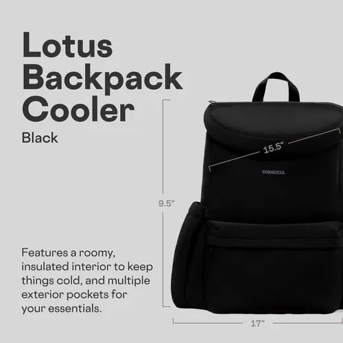 Vista 2 de Corkcicle Lotus Mochila hielera, 15.5 x 17 pulgadas, mantiene fresco todo el día con mochila portátil refrigeradora, bolsillos laterales y segura