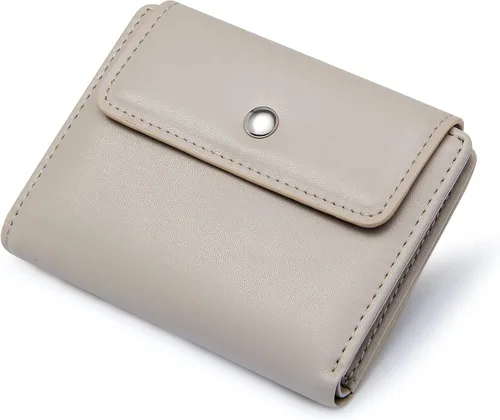 Vista 2 de GEEAD Carteras pequeñas para mujer, con bloqueo RFID, tarjetero y caja de regalo, Gris, Minimalista
