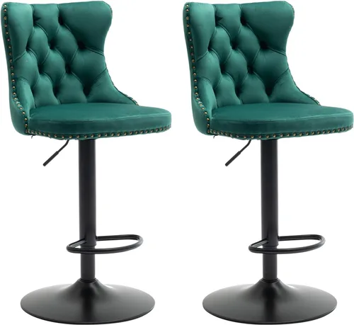 Vista 36 de Aoowow Juego de 2 taburetes de bar giratorios ajustables con parte trasera de terciopelo copetudo, sillas de bar modernas tapizadas con cabeza
