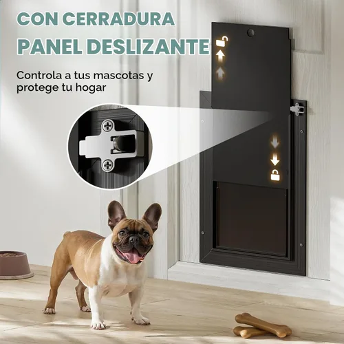 Vista 5 de Puerta de perro para puerta totalmente de aluminio con 3 solapas negras, puerta para perros grandes, puerta resistente para mascotas para perros