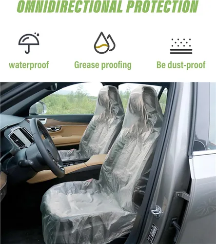 Vista 5 de Zlirfy Funda de asiento, 100 piezas de plástico PE desechable, ajuste universal para vehículo, protectora, transparente, ligera, fácil de almacenar