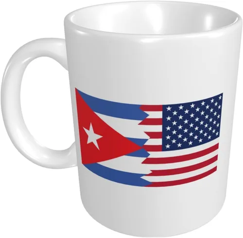 Vista 2 de Rqwaaed Taza de cerámica con estilo de bandera americana y cubana, tazas de oficina, taza de cerámica ecológica con impresión individual, taza