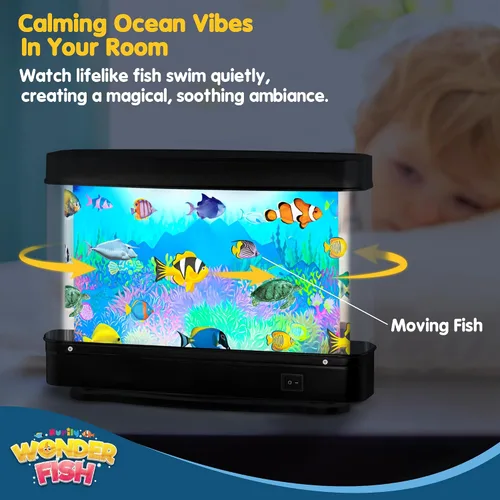 Vista 8 de Pecera Artificial de Juguete Océano Virtual - Mini Acuario de Escritorio de Oficina, Lámpara de Movimiento con Luz Nocturna, Regalo Divertido